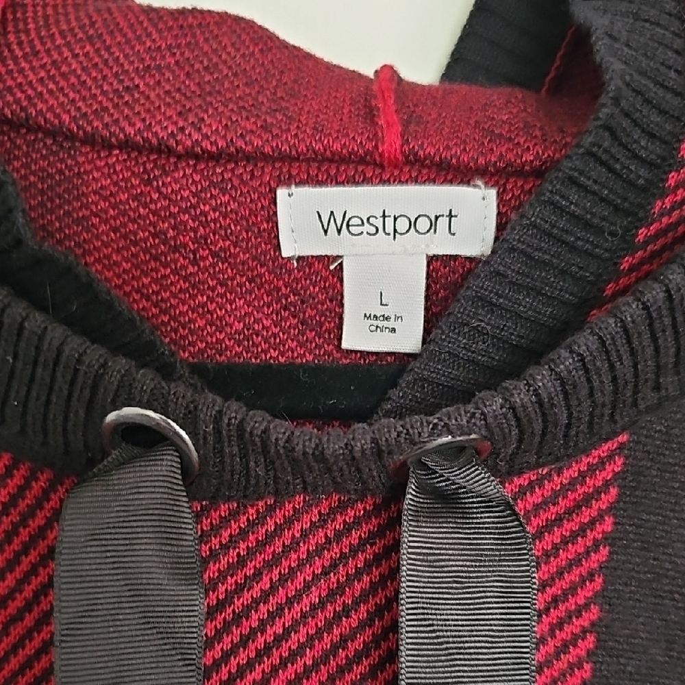 Westport Red and Black Plaid Hoodie with Drawstring - Picture 2 of 6